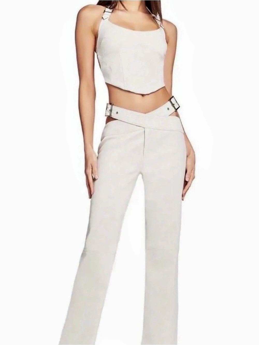 I.AM.GIA Faux Leather Crossover Buckle Pants and Matching Top Set